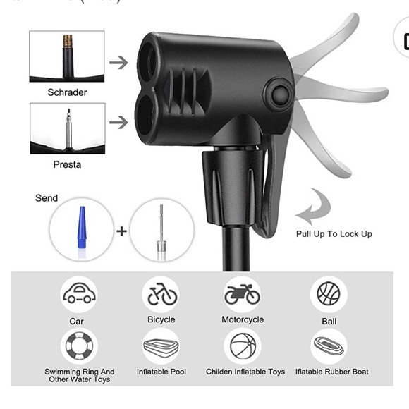 Foot Pump with Universal Schrader and Presta Valve and inflating Needle - Picture 4 of 14
